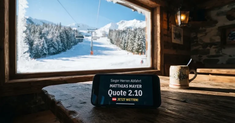 Ein verschneiter Skihang im Winterlicht mit einer leeren Liftspur, im Hintergrund Nadelwald und klarer Himmel, keine Personen.